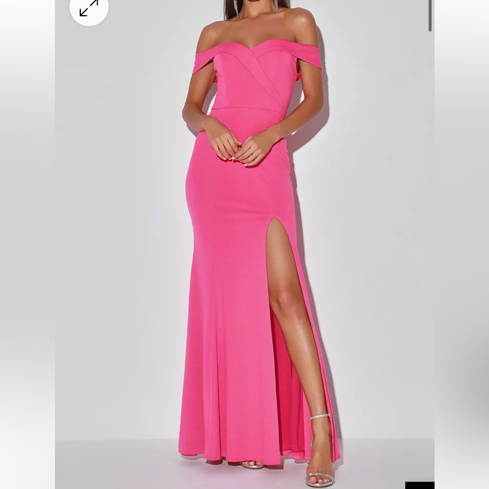 Lulus Hot Pink Off Shoulder Dress Slit